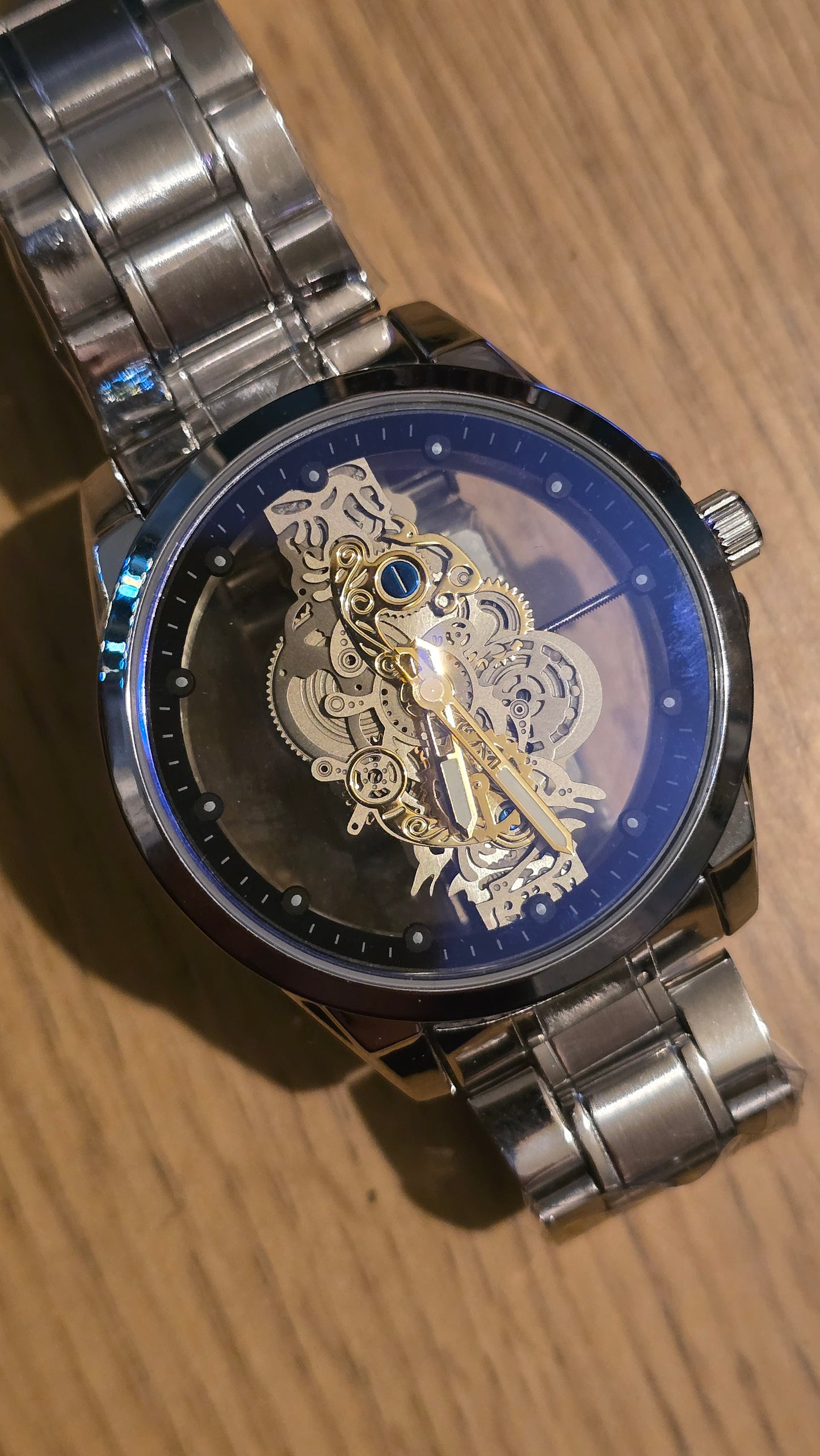 Louisifs Mens Skeleton Quartz Watch - Silver - New