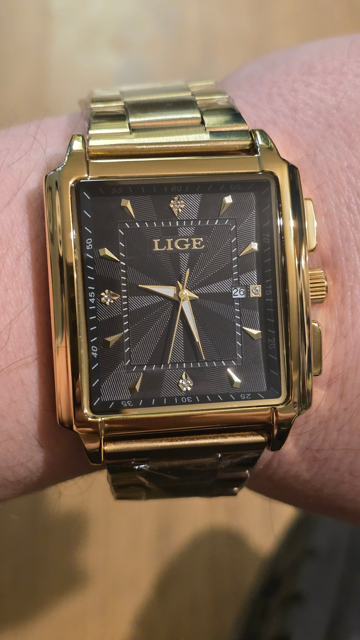 Lige Gold Coloured Mens Quartz Watch - New