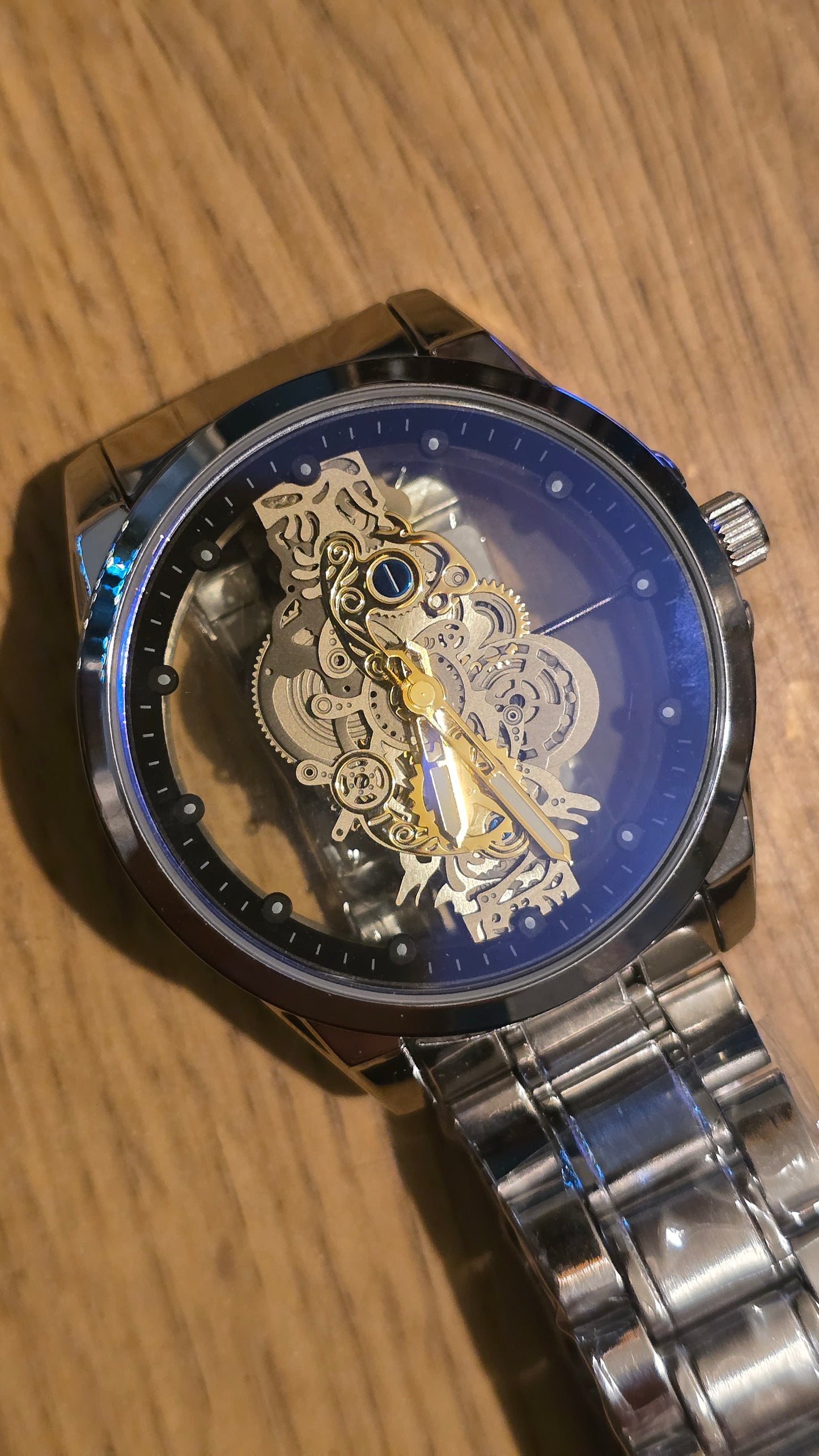 Louisifs Mens Skeleton Quartz Watch - Silver - New