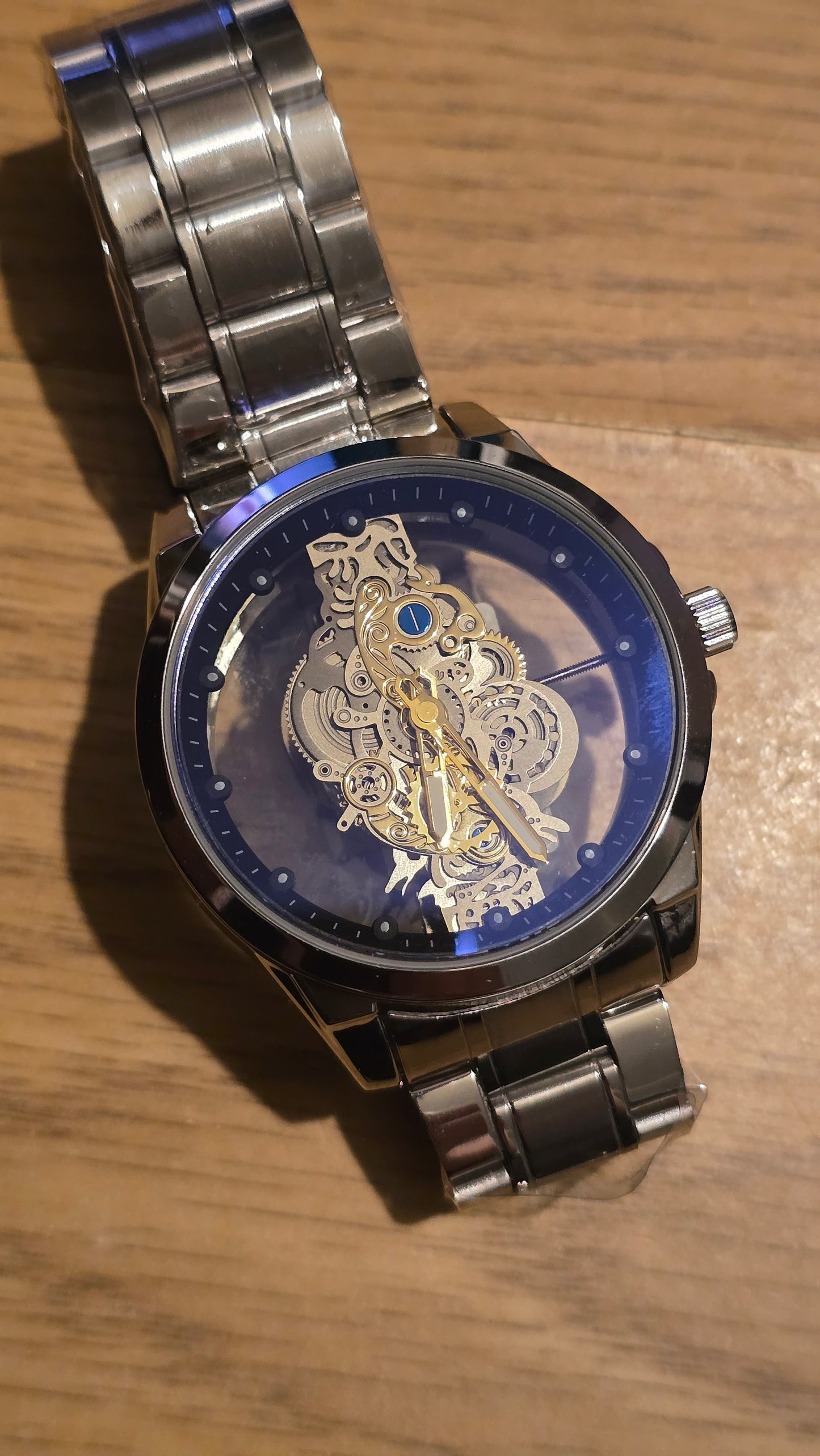 Louisifs Mens Skeleton Quartz Watch - Silver - New