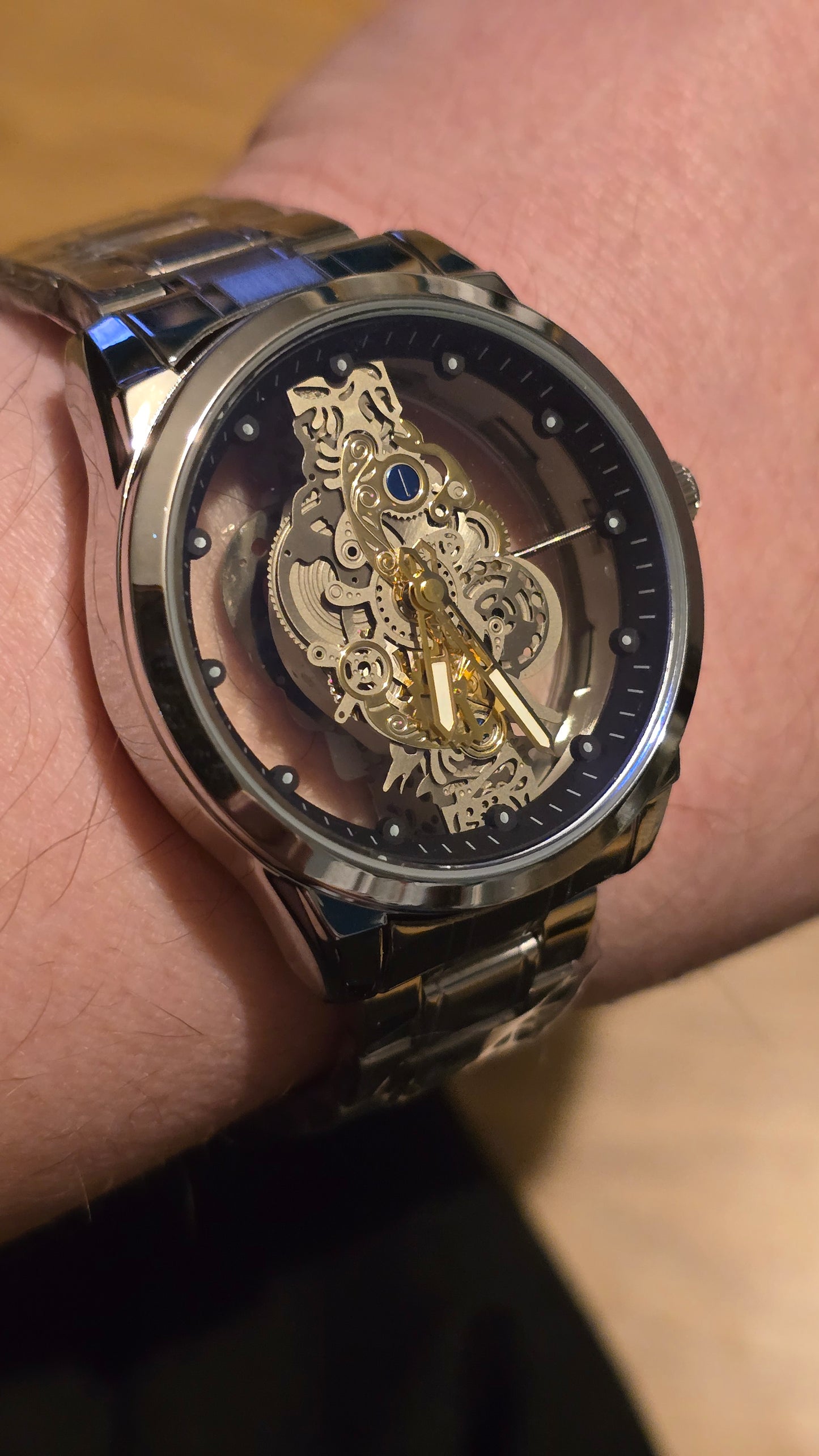 Louisifs Mens Skeleton Quartz Watch - Silver - New