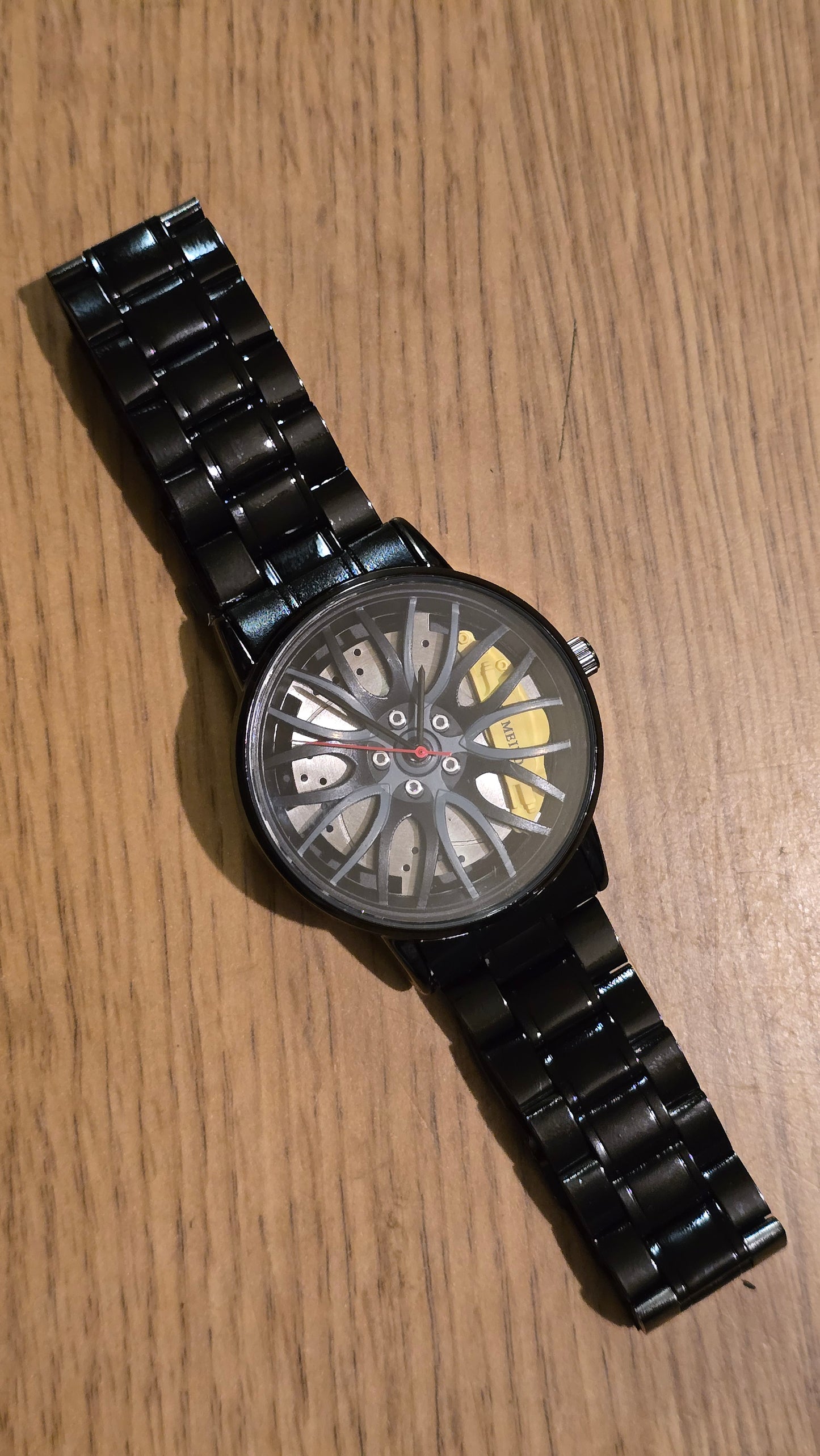 Mens / Unisex Alloy Wheel Style Quartz Watch - Yellow - New - 1