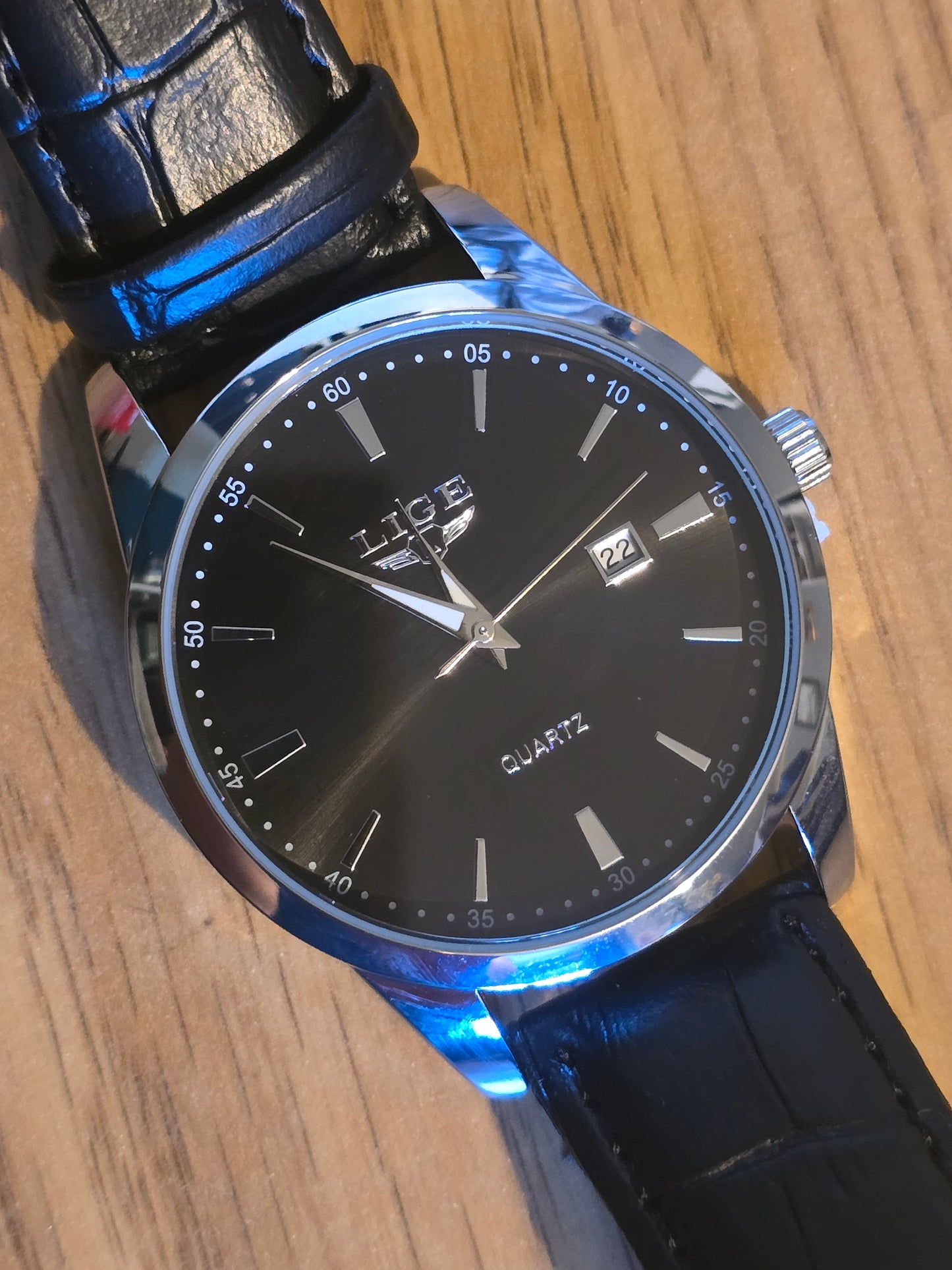 Lige Black/Silver Quartz Watch - New - 1