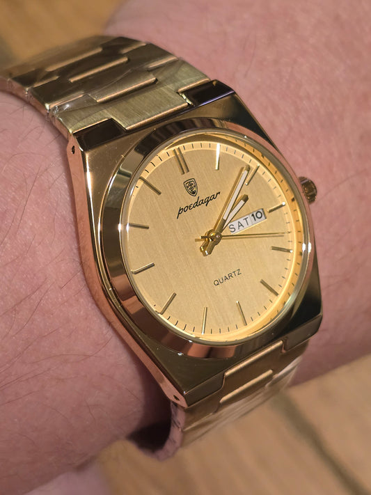 Poedagar Mens Gold Coloured Quartz Watch - New - 1