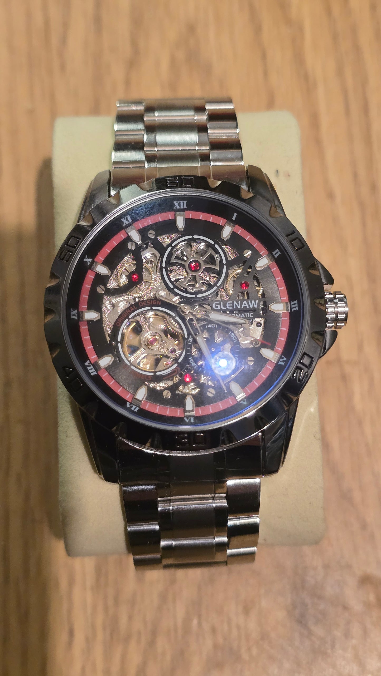 Glenaw Automatic Self-Winding Sports Watch - Red/Silver - New - 1