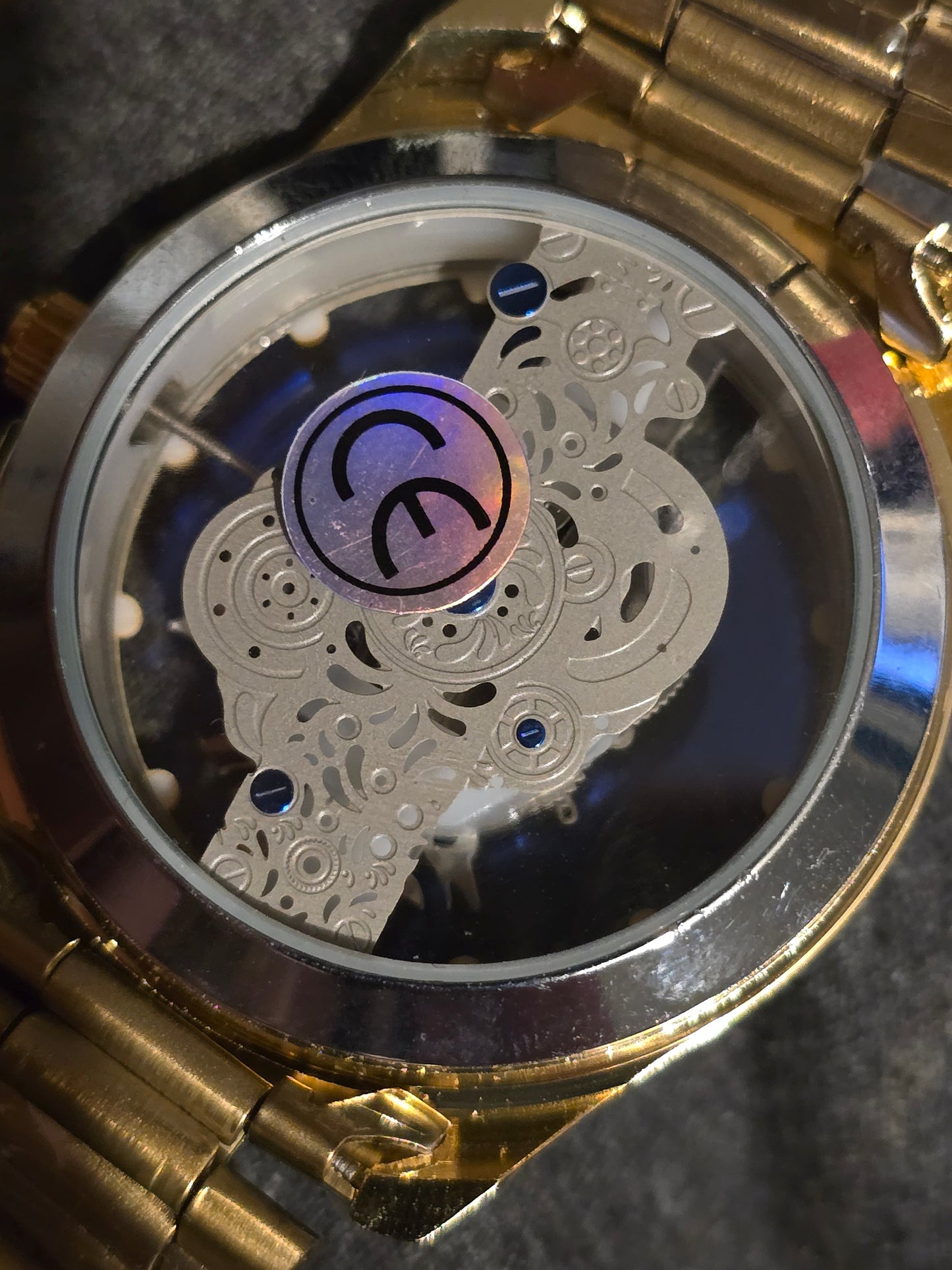 Louisifs Mens Skeleton Quartz Watch - Gold - New - 1