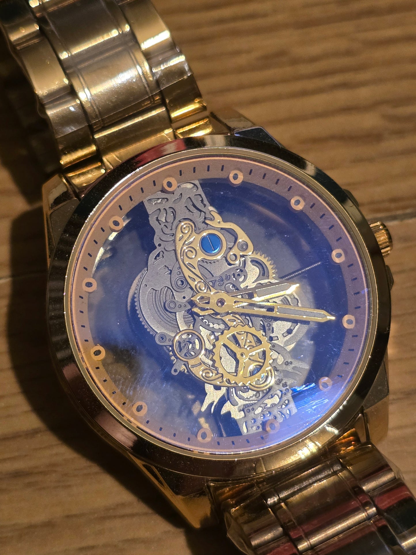 Louisifs Mens Skeleton Quartz Watch - Gold - New - 1