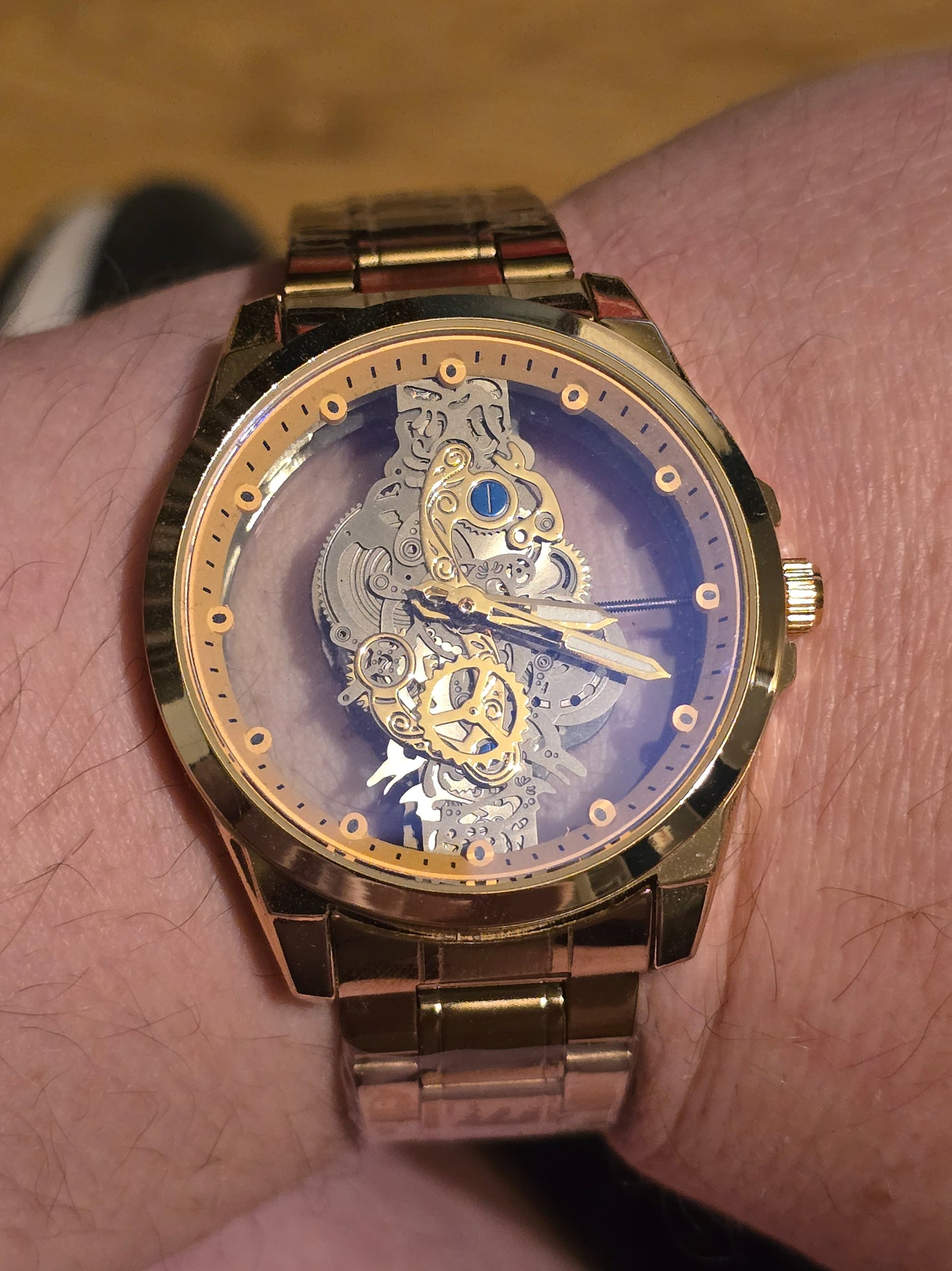 Louisifs Mens Skeleton Quartz Watch - Gold - New - 1