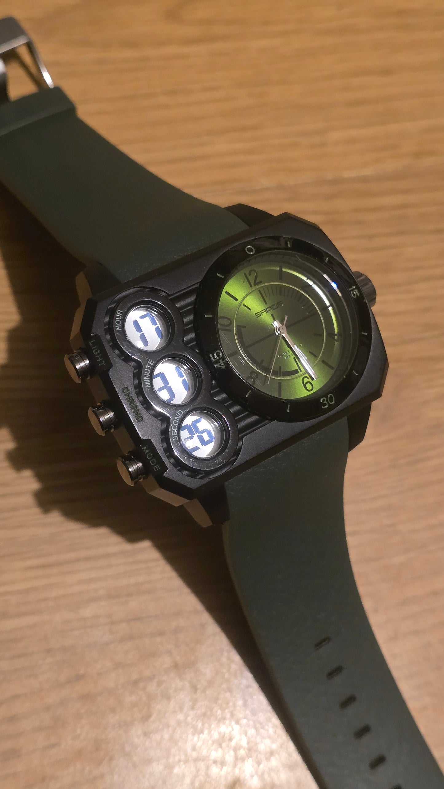Sanda Dual-Time Mens Quartz Watch - Green - New - 1