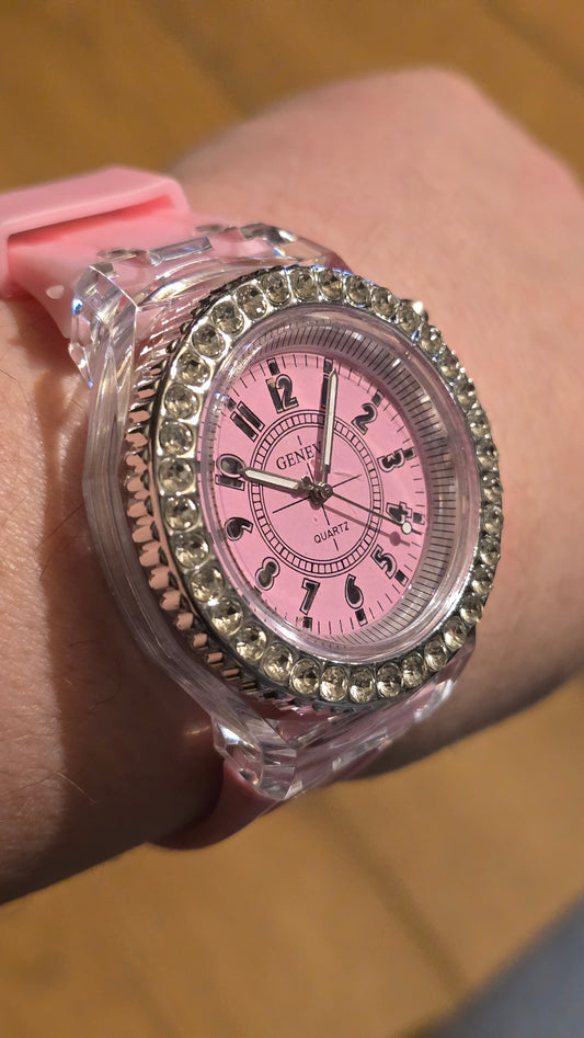 Geneva Unisex Multi-coloured LED Quartz Watch - Pink - New