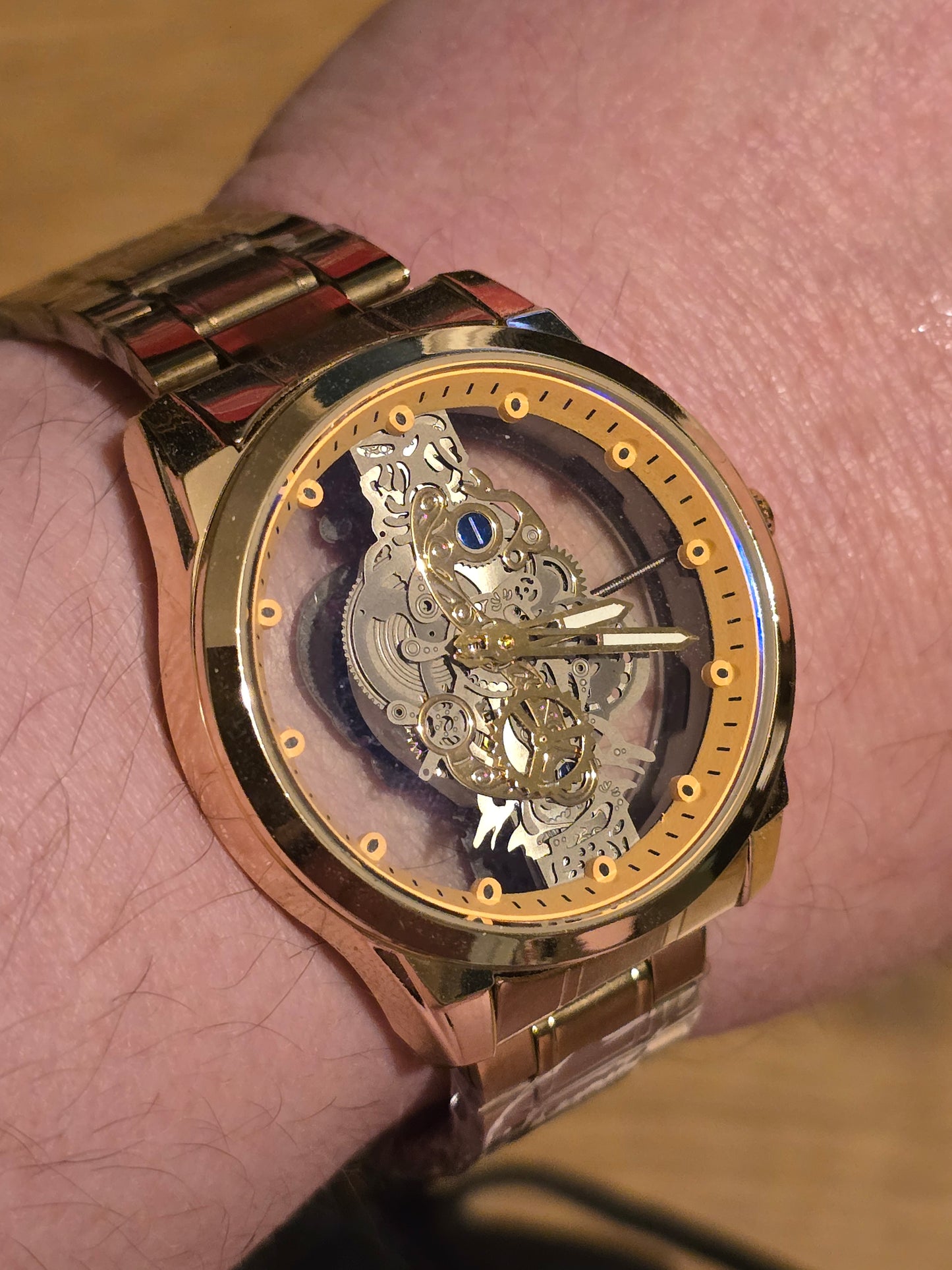 Louisifs Mens Skeleton Quartz Watch - Gold - New - 1