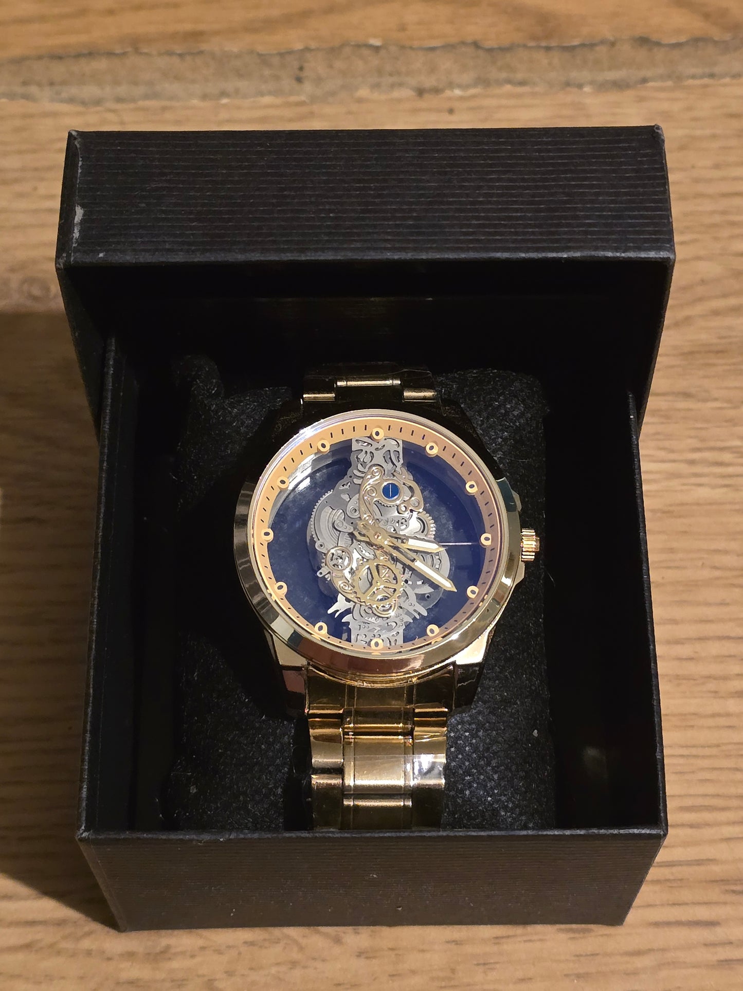 Louisifs Mens Skeleton Quartz Watch - Gold - New - 1