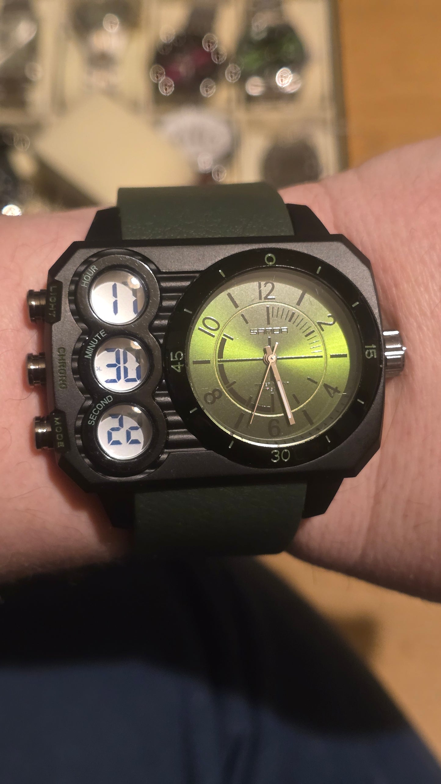 Sanda Dual-Time Mens Quartz Watch - Green - New - 1