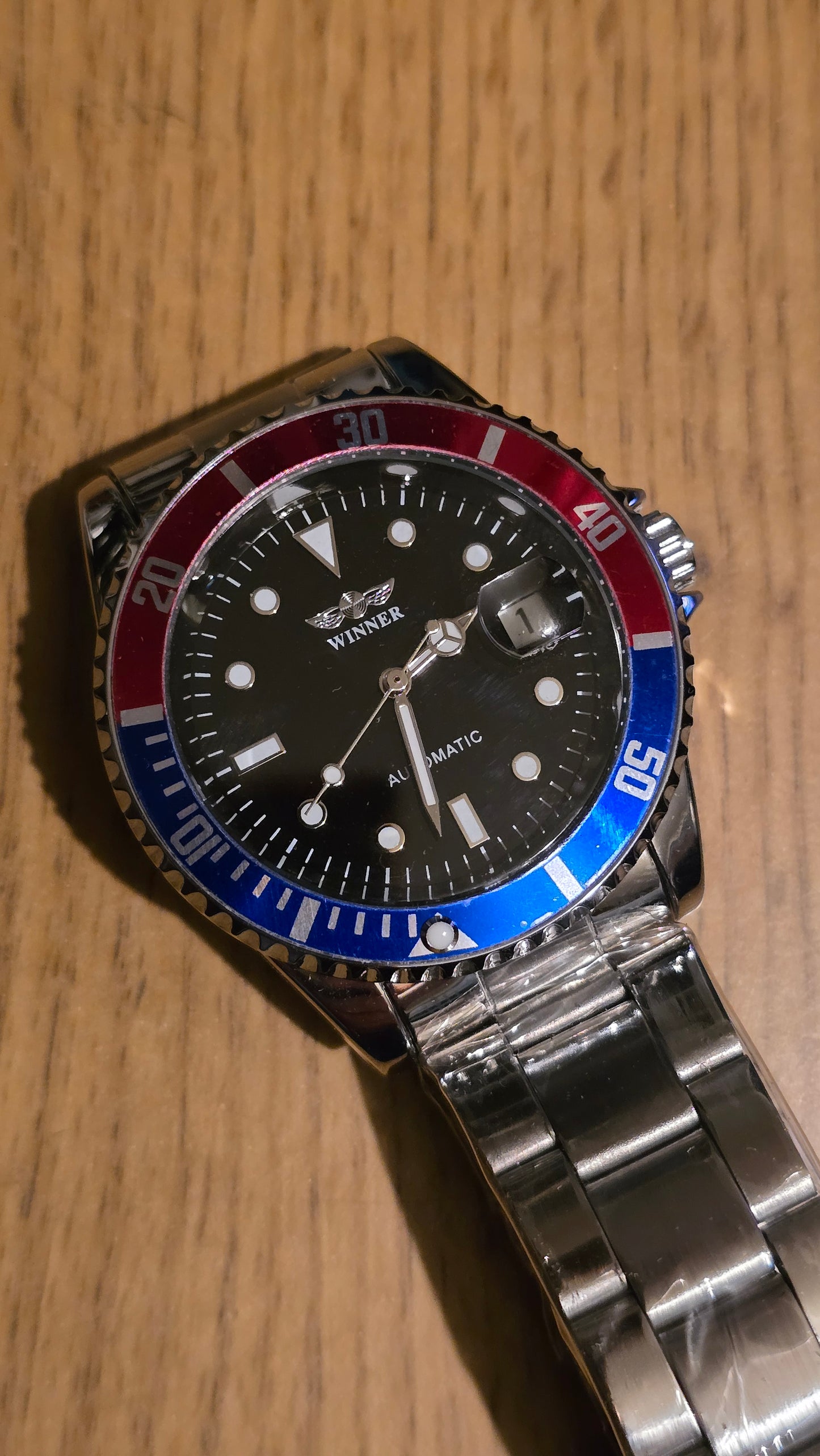 Winner Mens Automatic Self-Winding Watch - Blue/Red - New