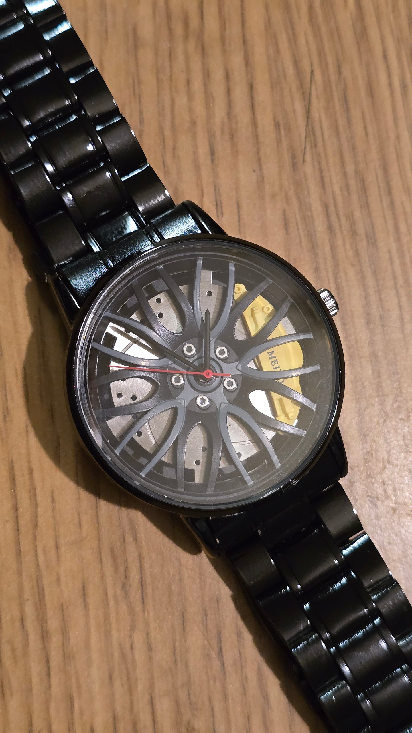 Mens / Unisex Alloy Wheel Style Quartz Watch - Yellow - New - 1