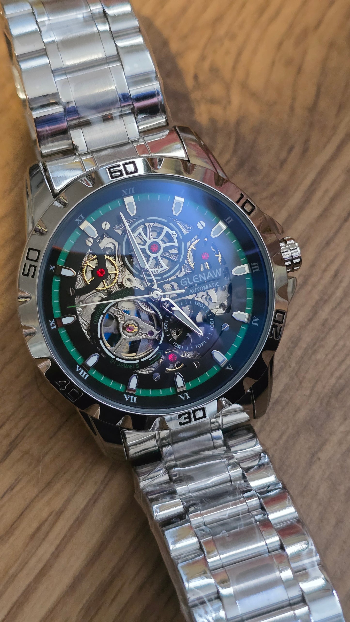 Glenaw Automatic Self-Winding Sports Watch - Green/Silver - New - 1