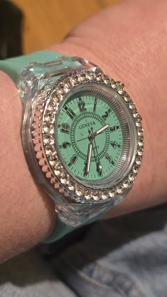 Geneva Unisex Multi-coloured LED Quartz Watch - Green - New