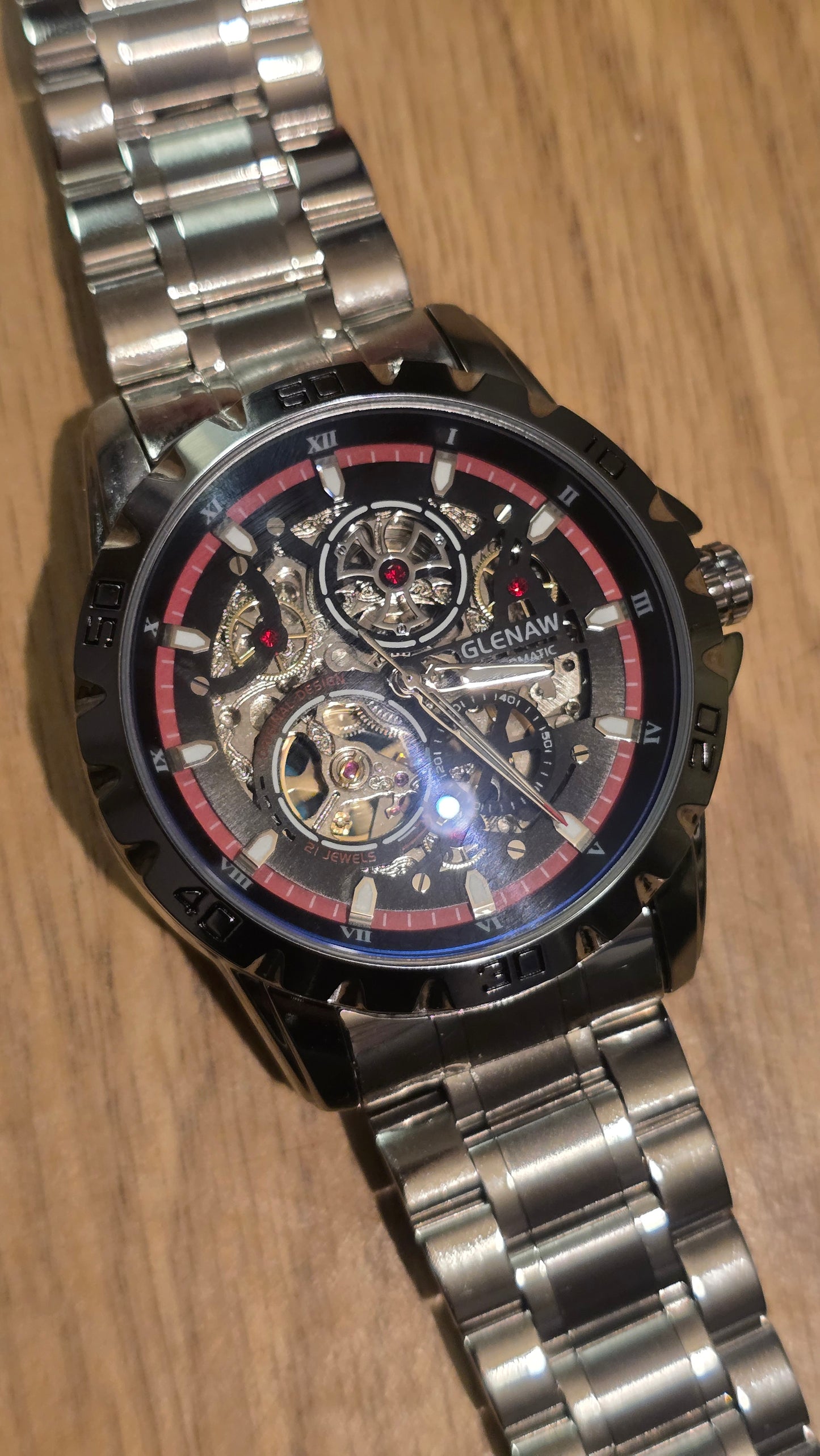 Glenaw Automatic Self-Winding Sports Watch - Red/Silver - New - 1