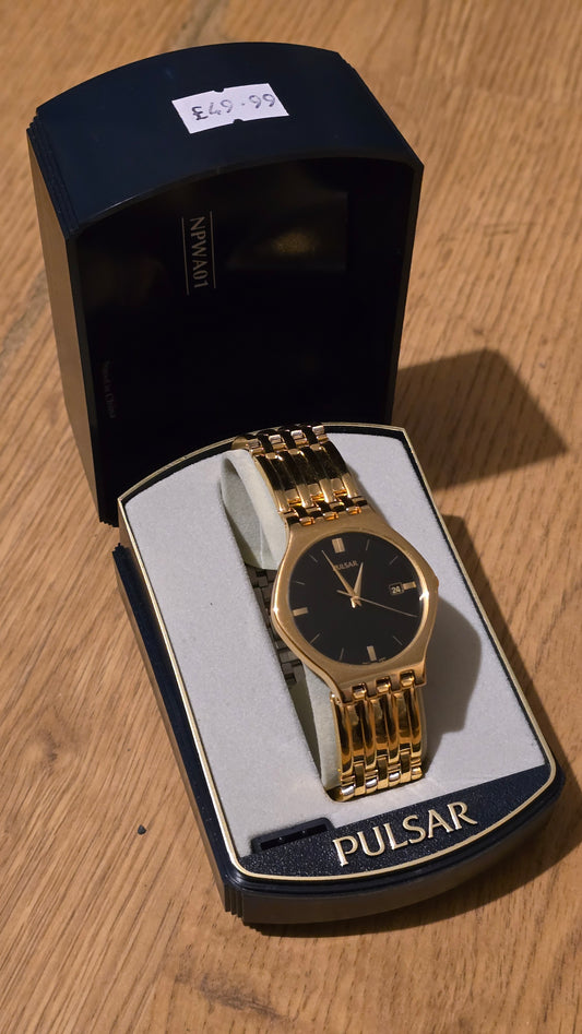 Pulsar Mens Gold Plated Quartz Watch - New