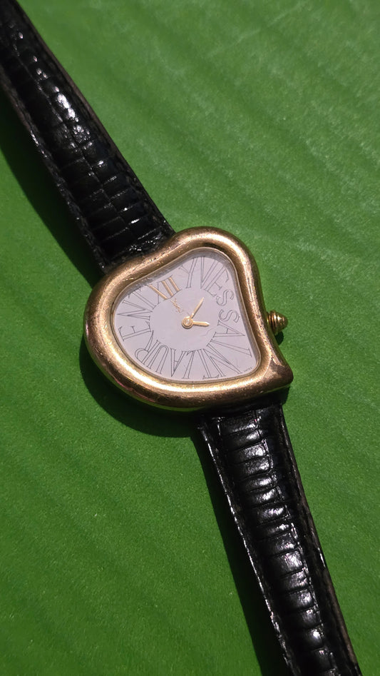 Yves Saint Laurent Vintage Gold Plated Ladies Heart Shaped Watch