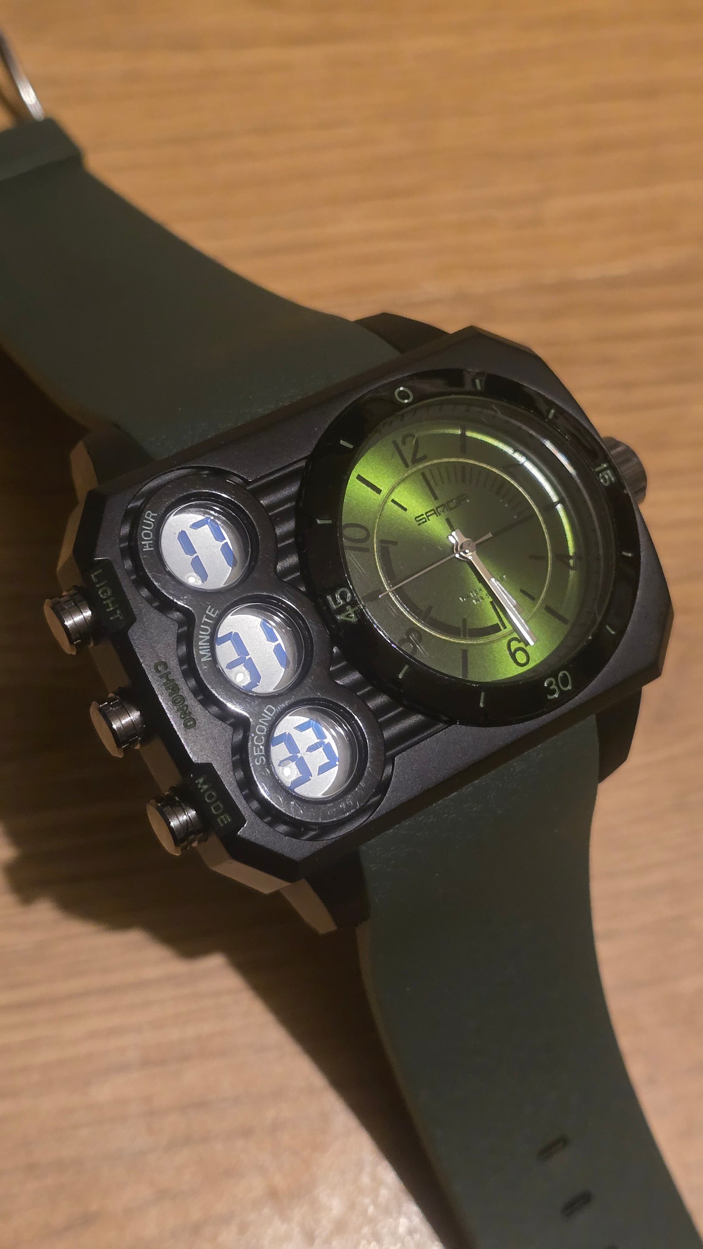 Sanda Dual-Time Mens Quartz Watch - Green - New - 1